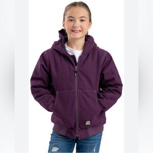 Berne Youth Girls Duck Hooded Chore Jacket Plum Size Medium 10-12